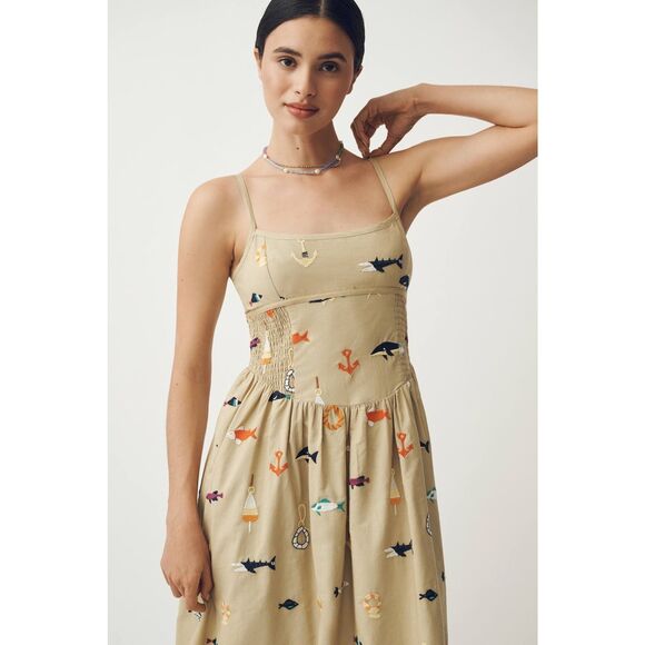 Anthropologie Maeve Sleeveless Square-Neck Drop-Waist Midi Dress - Picture 2 of 7